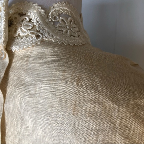 VINTAGE ivory linen lace Coquette Romantic blouse S - Picture 9 of 10